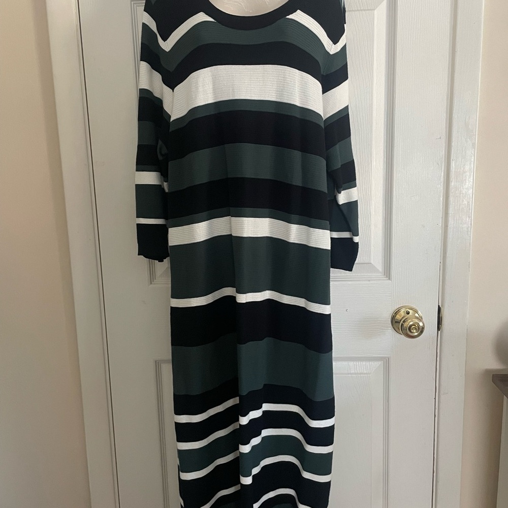 Torrid‎ Black, White, and Green Striped Long Sleeve Dress
